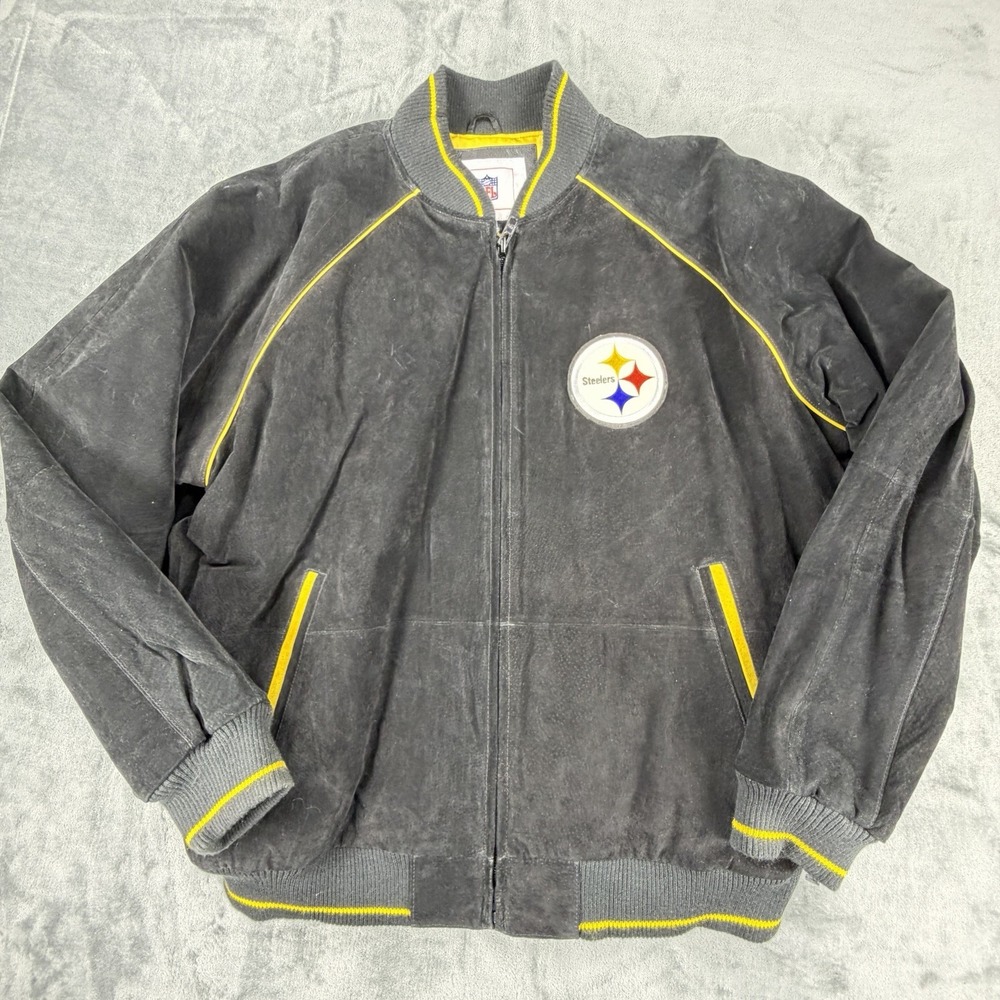 Pittsburgh Steelers Gill Apparel Leather Bomber Jacket XL NFL Black Gold